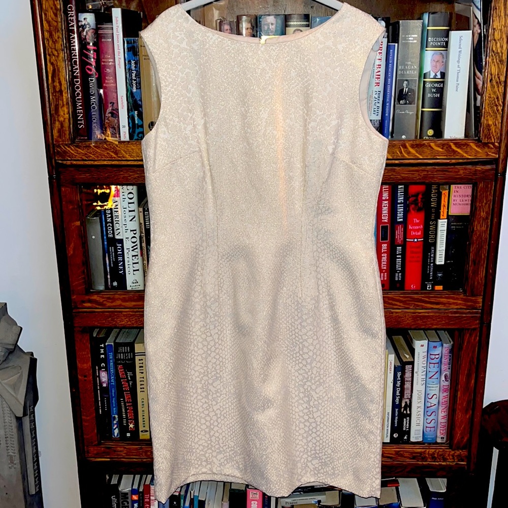 Cream and gold snake skin printed sheath dress
